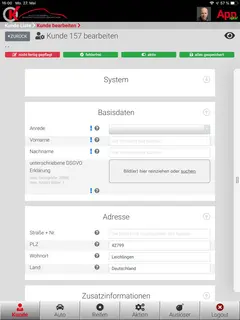 Screenshot der OK App aus dem Bereich „Kunde bearbeiten“
